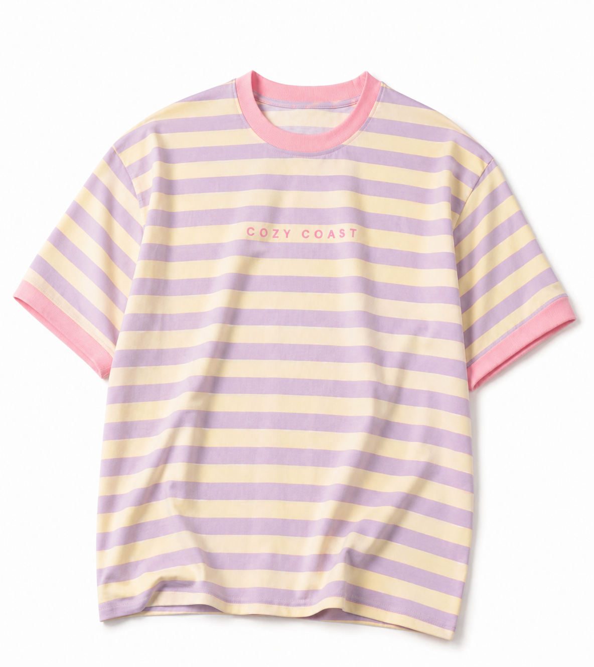 Striped lilac/butter yellow & bubblegum pink oversized T-shirt