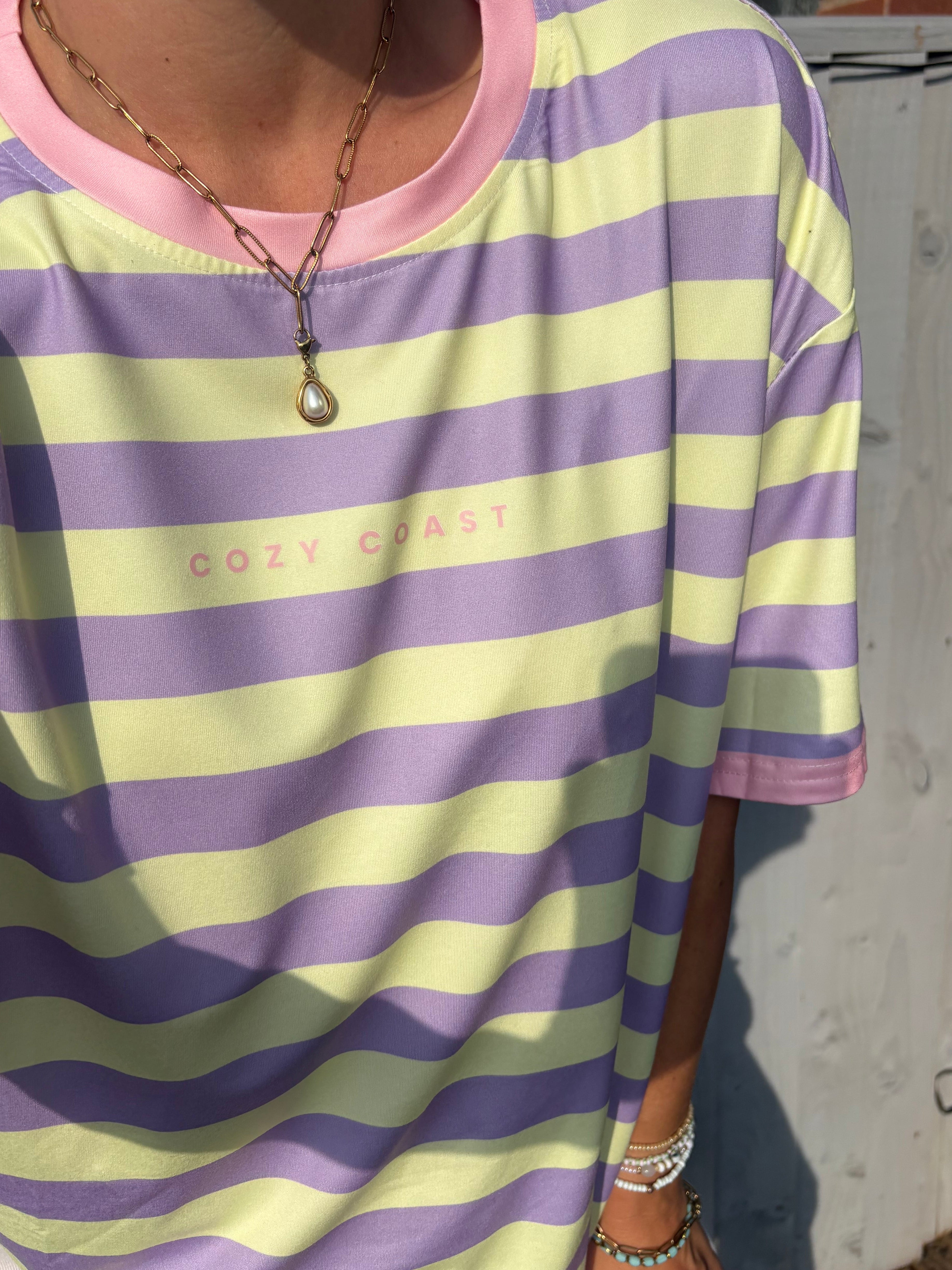 Striped lilac/butter yellow & bubblegum pink oversized T-shirt