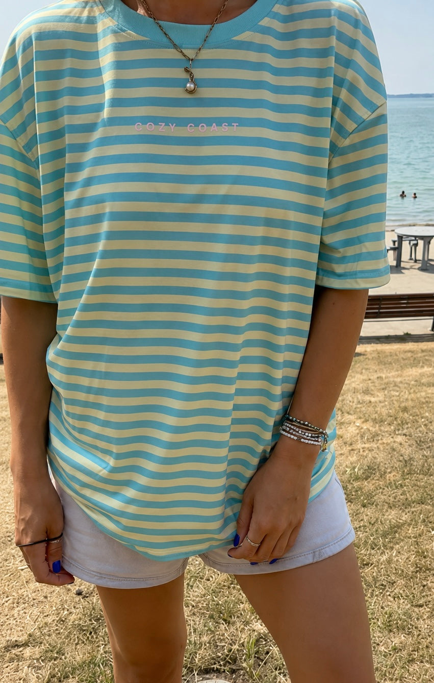 Striped mint and butter oversized T-shirt