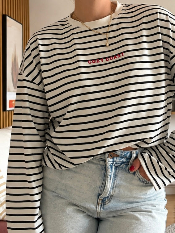 White & Navy striped top