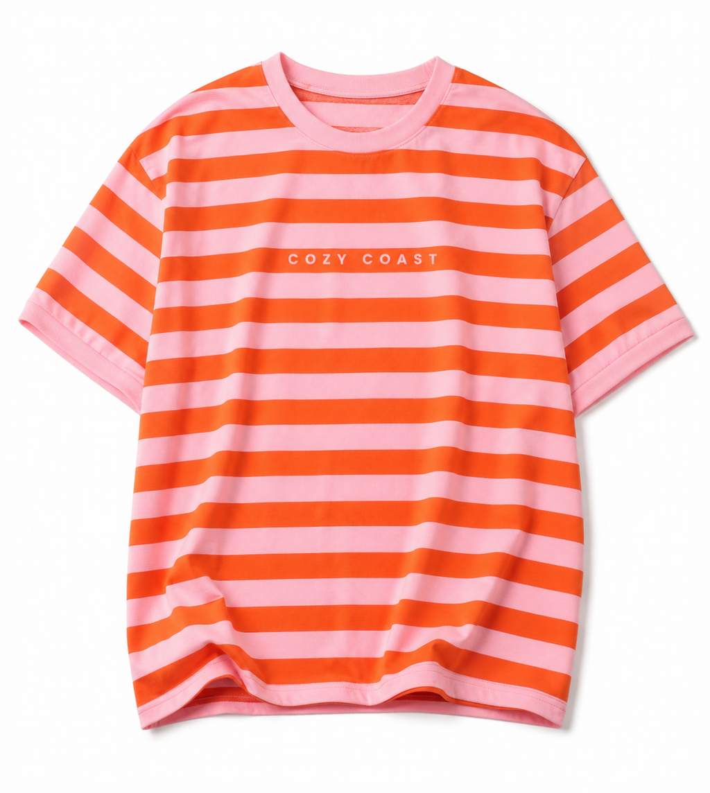 Striped coral & baby pink oversized T-shirt