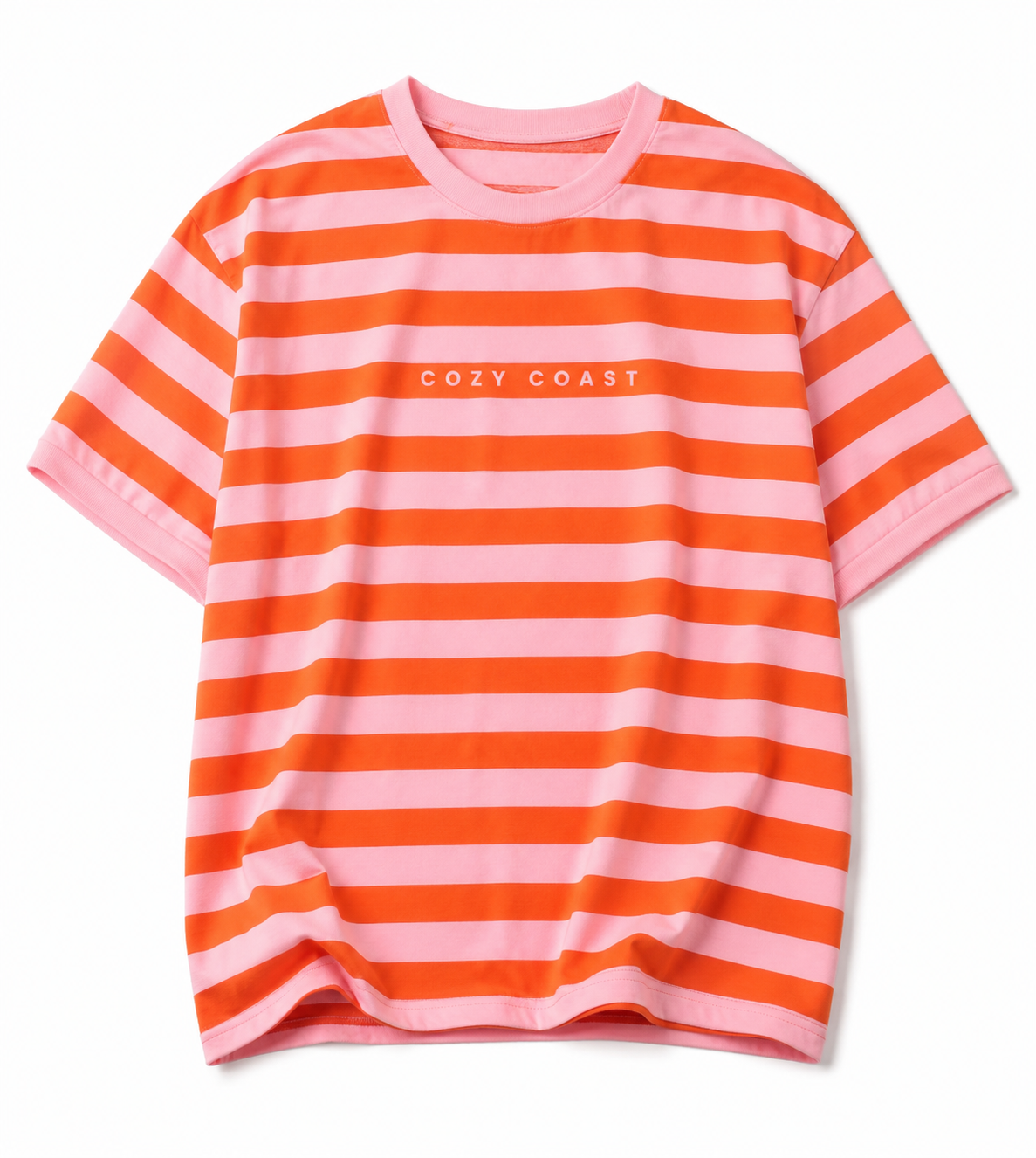 Striped coral & baby pink oversized T-shirt