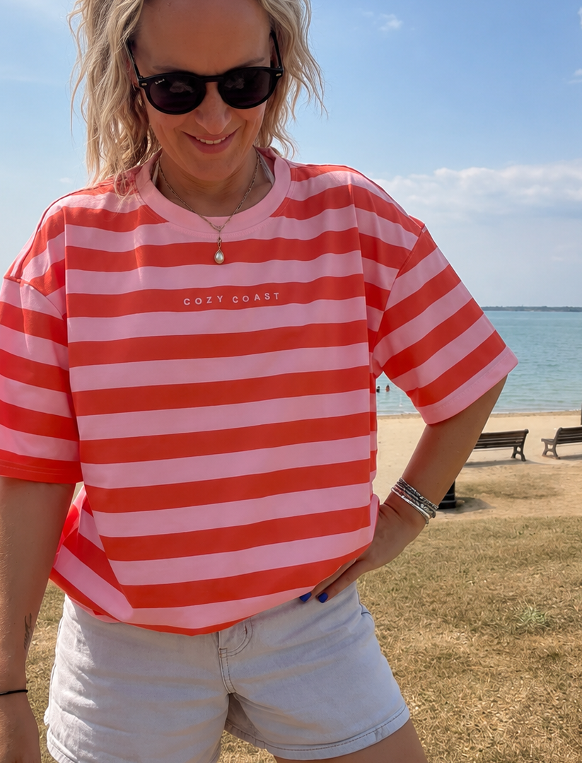 Striped coral & baby pink oversized T-shirt